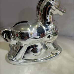 Bomboniera SALVADANAIO A FORMA DI CAVALLUCCIO IN ARGENTO LUMINOSO