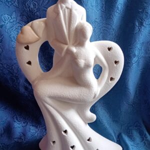 STATUA A FORMA DI SPOSI IN CERAMICA CON CUORE LUCE LED IDEA REGALO MATRIMONI/ANNIVERSARIO