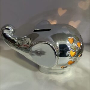 Bomboniera SALVADANAIO A FORMA DI ELEFANTE LUMINOSO IN ARGENTO