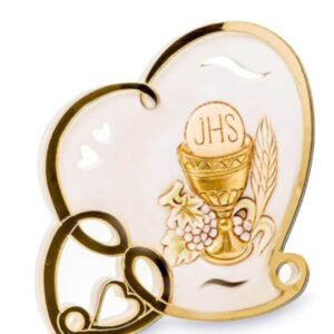 BOMBONIERA ICONA COMUNIONE 2024 A FORMA DI CUORE CON CALICE IN RESINA