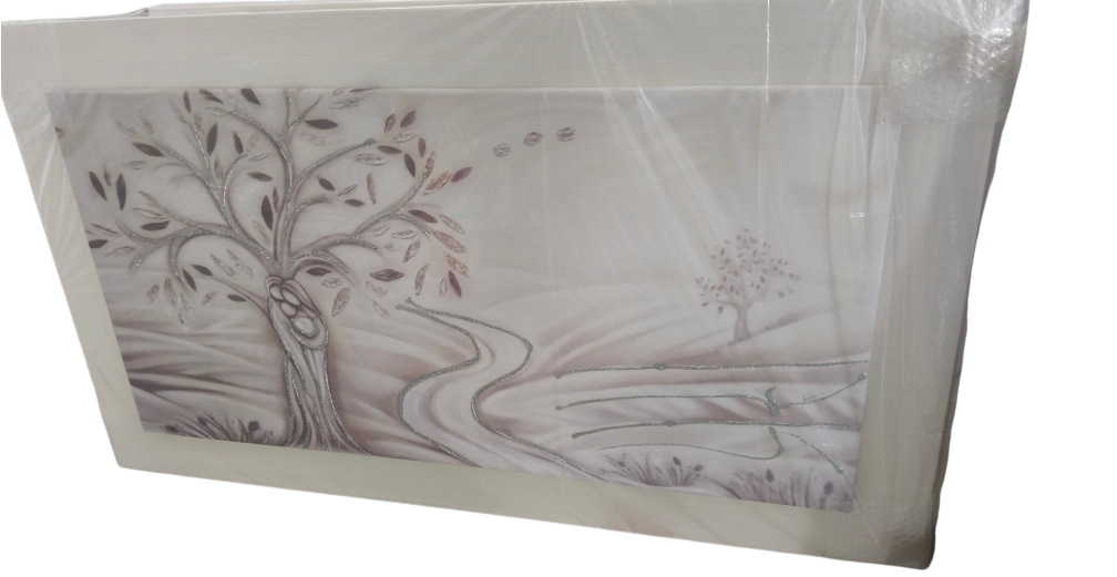 QUADRO SACRA FAMIGLIA CON ALBERO VITA 120X70 CM COLORE CORNICE PERLA