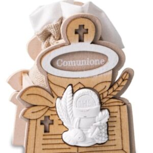 BOMBONIERA COMUNIONE SCATOLINA LEGNO CON SACCHETTO PORTACONFETTI