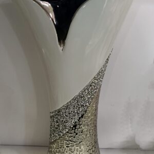VASO BIANCO ARGENTO CON STRASS CENTRALI