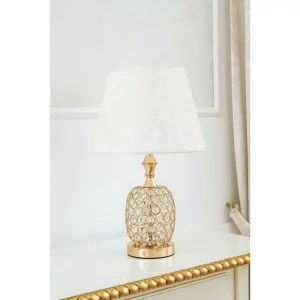 Lampada da tavolo  oro con cristalli DESING MODENO/ CONPEMPORANEO paralume tessuto 46 cm