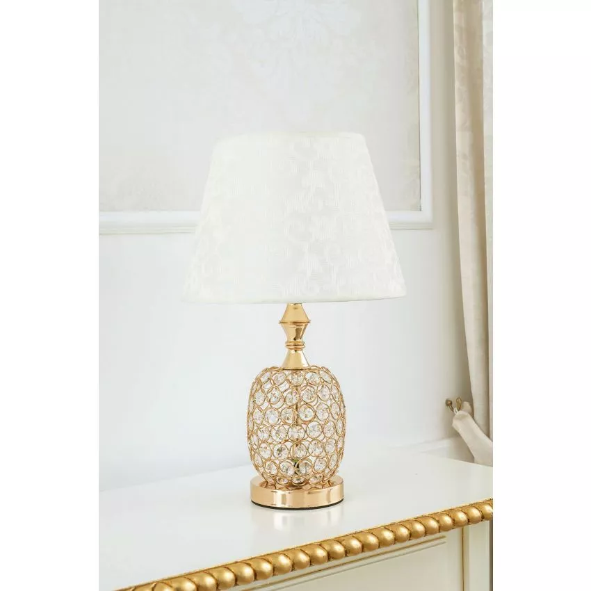 Lampada da tavolo oro con cristalli DESING MODENO/ CONPEMPORANEO paralume tessuto 46 cm