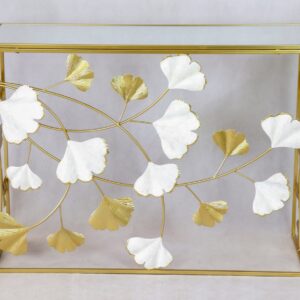 CONSOLLE SPECCHIO BIANCO/ORO DETTAGLI FOGLIE