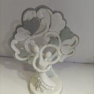 BOMBONIERA MATRIMONIO COPPIA SPOSI CON ALBERO DELLA VITA BIANCO/ARGENTO GLITTER
