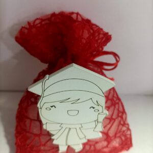 BOMBONIERE Sacchettini portaconfetti ROSSO LAUREA con applicazione in legno personalizzabile