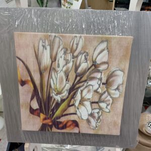 QUADRO FLOREALE MODERNO CON CORNICE ARGENTO MISURA 50×50 CM