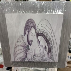 QUADRO SACRA FAMIGLIA MODERNO CON CORNICE ARGENTO MISURA 50×50 CM