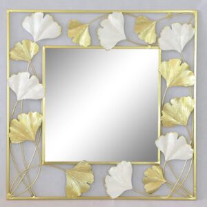 SPECCHIO MODENRNO  DETTAGLIO FOGLIE  BIANCO ORO