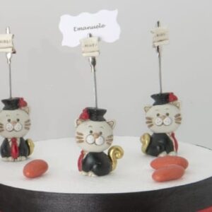 LAUREA ELEGANTE BOMBONIERA GATTO MEMO CLIP