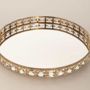 Vassoio con cristalli e specchio in metallo  diametro 25 cm / diametro 30 cm