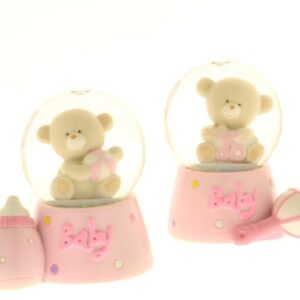 BOMBONIERA PALLA IN VETRO  CON ORSETTO BABY ROSA IDEALE PER BATTESIMO O NASCITA