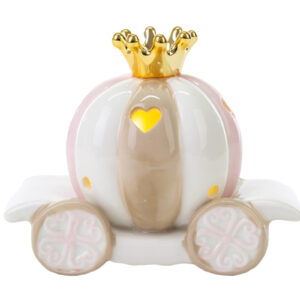BOMBONIERA carrozza rosa  in porcellana luce led 12,5x7xh.10 cm