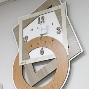 OROLOGIO PARETE MODERNO FORME GEOMETRICHE COLORE CILIEGIO ROVERE SBIANCATO E BIANCO