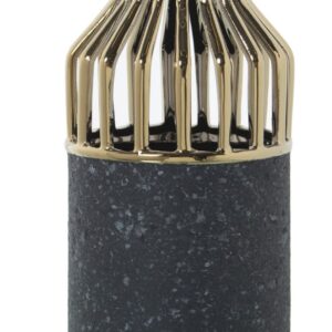 VASO EFFETTO MARMO NERO/ORO H 37 CM