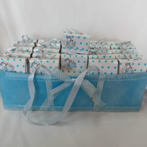 BOMBONIERE SCATOLINE PORTACONFETTI NASCITA celeste KIT 25 PEZZ
