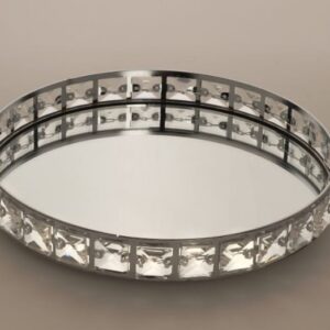 Vassoio con cristalli e specchio in metallo argento diametro 25 cm / diametro 30 cm