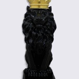 Statua Leone seduto nero con corona dorata statuetta animale figura decorativa stile Art Déco modero