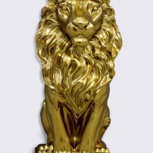 Statua Leone seduto oro con corona dorata statuetta animale figura decorativa stile Art Déco modero