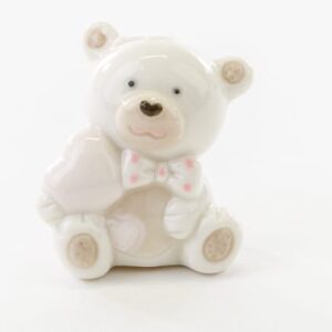 Bomboniera Battesimo in porcellana orsetto cuore rosa h 4 cm