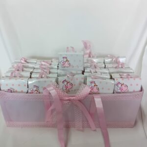 BOMBONIERE SCATOLINE PORTACONFETTI NASCITA ROSA KIT 25 PEZZI