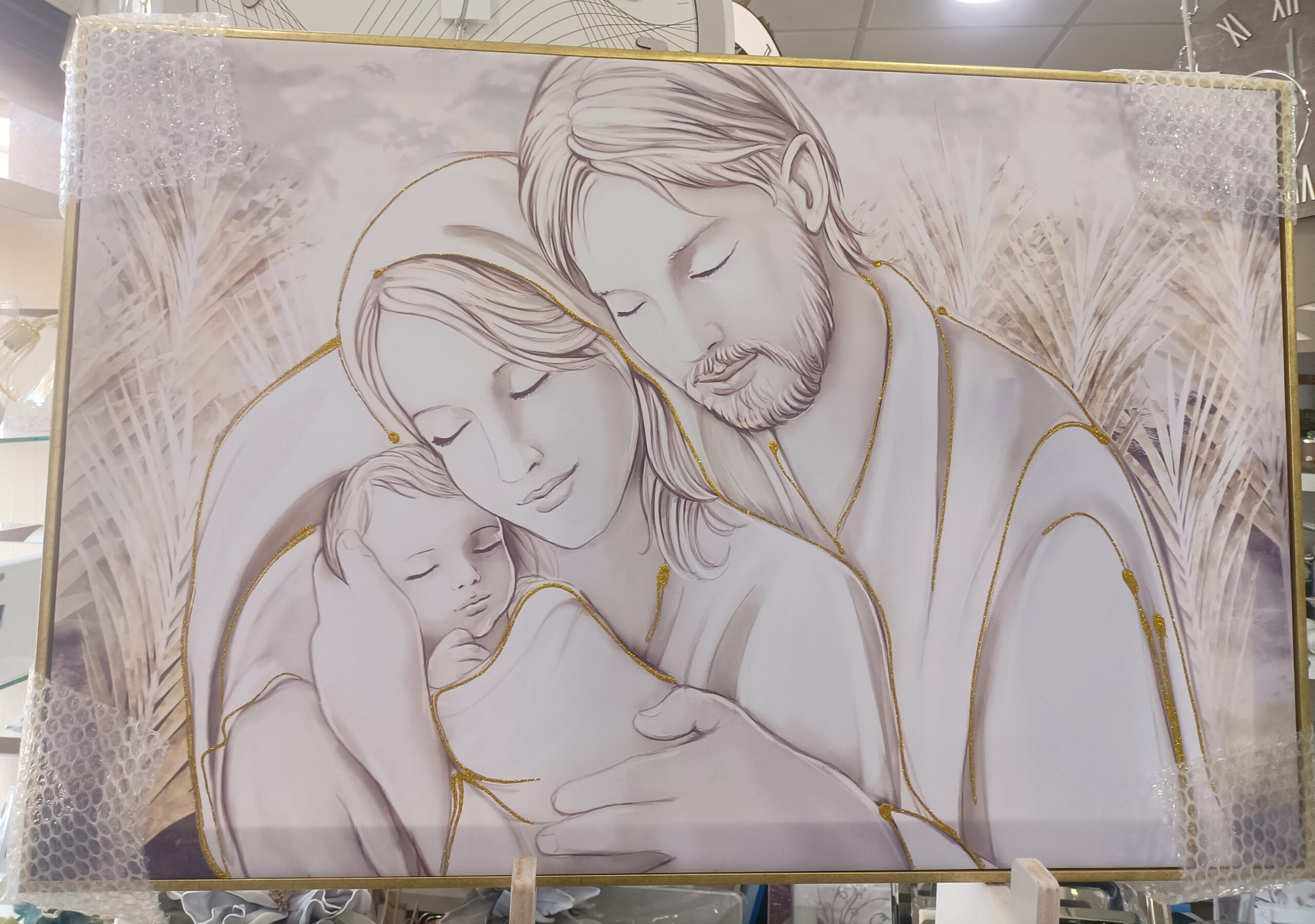 Quadro sacra famiglia oro con glitter