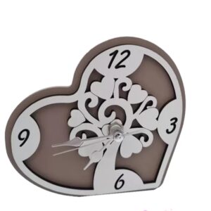 Bomboniera orologio a cuore e albero della vita in legno