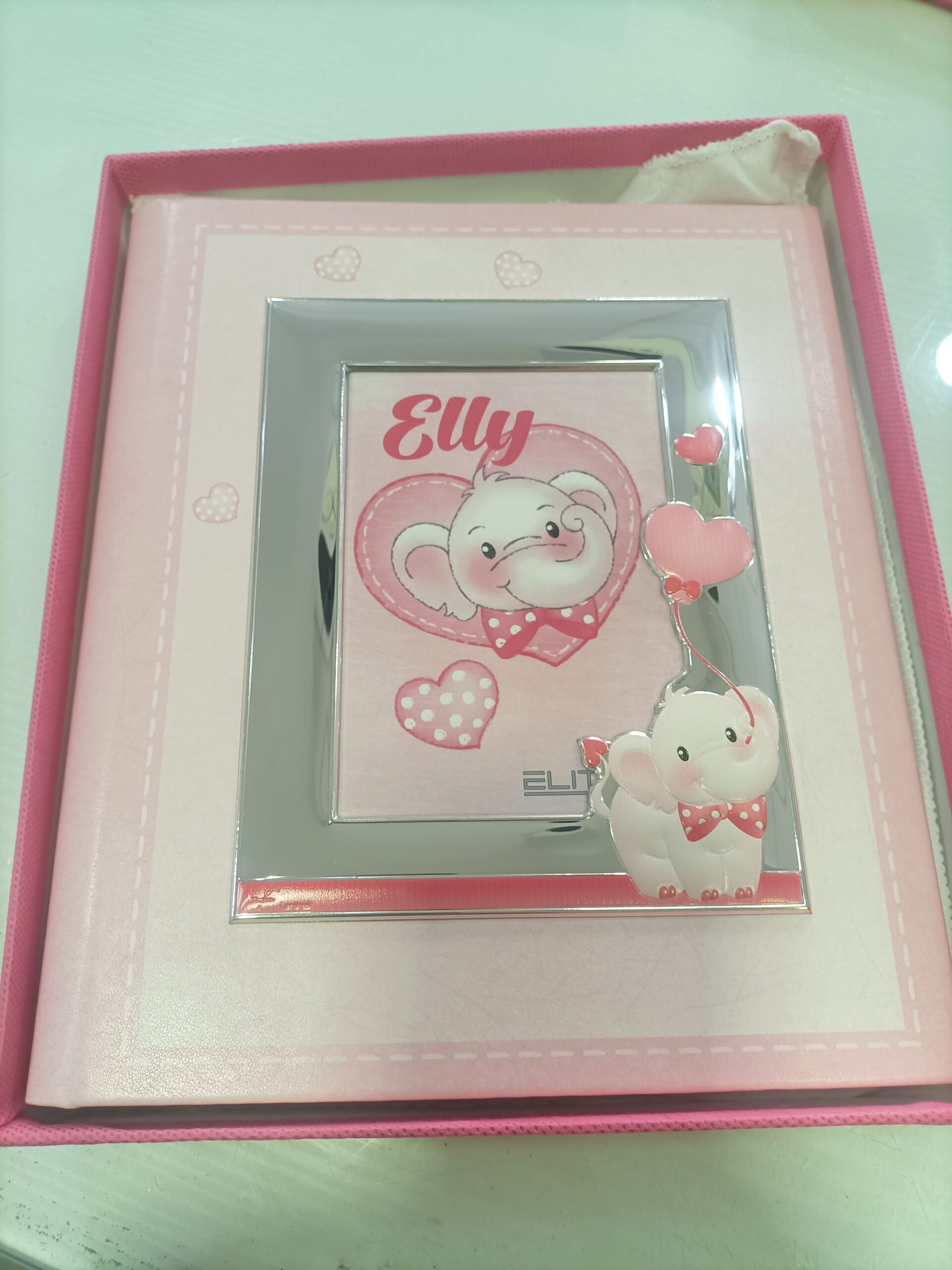 Album portafoto con cornice elefantino rosa baby