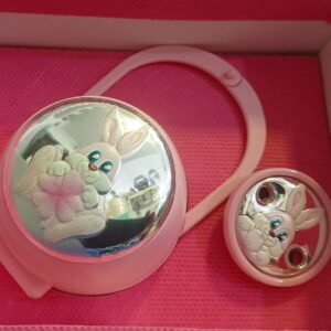 Porta ciuccio e pinza coniglio rosa in argento 925