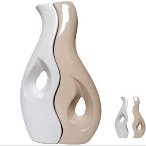 Vaso doppio bianco tortora ceramica smaltata