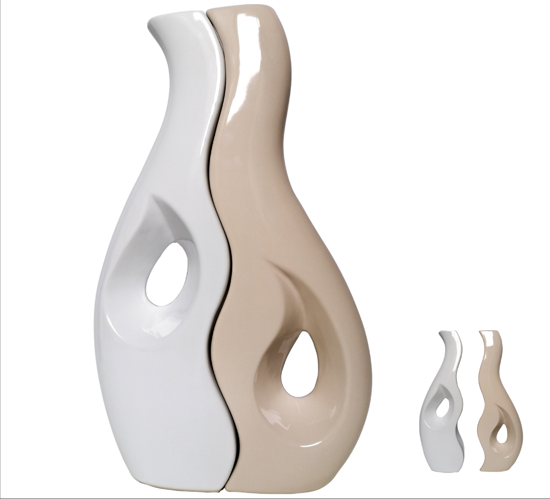 Vaso doppio bianco tortora ceramica smaltata
