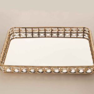 Vassoio specchiato oro  con cristalli