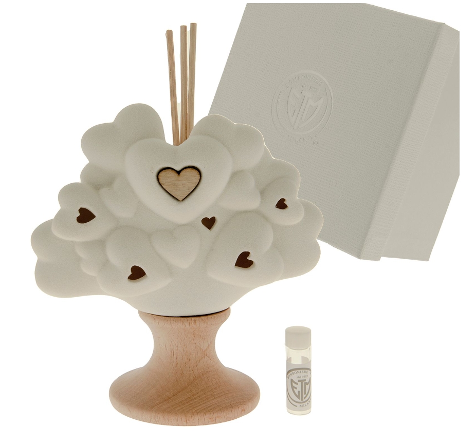 Bomboniera ALBERO DELLA VITA LED CON PORTA ESSENZE IN LEGNO E PORCELLANA BOMBONIERE UTILI