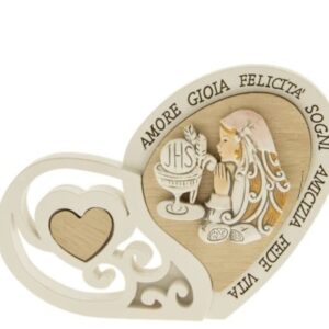 Bomboniera Decorazione Icona Cuore Comunione Ragazza resina Legno h 12 cm art 04A134