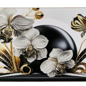 Quadro orchidee bianco nero e oro in resina lucida
