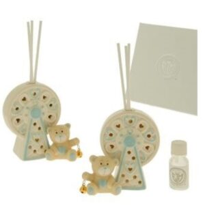 Bomboniera Diffusore ruota panoramica Orsetto in porcellana BEIGE e CELESTE Battesimo Nascita h 10 cm   2  assortiti art 03a019