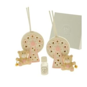 Bomboniera Diffusore ruota panoramica Orsetto in porcellana BEIGE e ROSA Battesimo Nascita h 10 cm 2 assortiti art 03A020