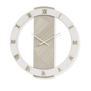 Orologio SCOTT rotondo D 80 cm in legno rivestito con parato e dettagli Oro