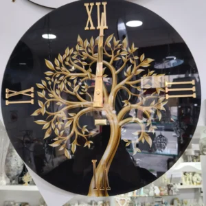 Orologio moderno albero vita nero e oro