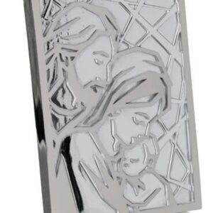 Quadro Sacra Famiglia stilizzato argento e bianco