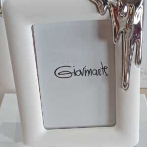 Portafoto bianco con colatura in argento