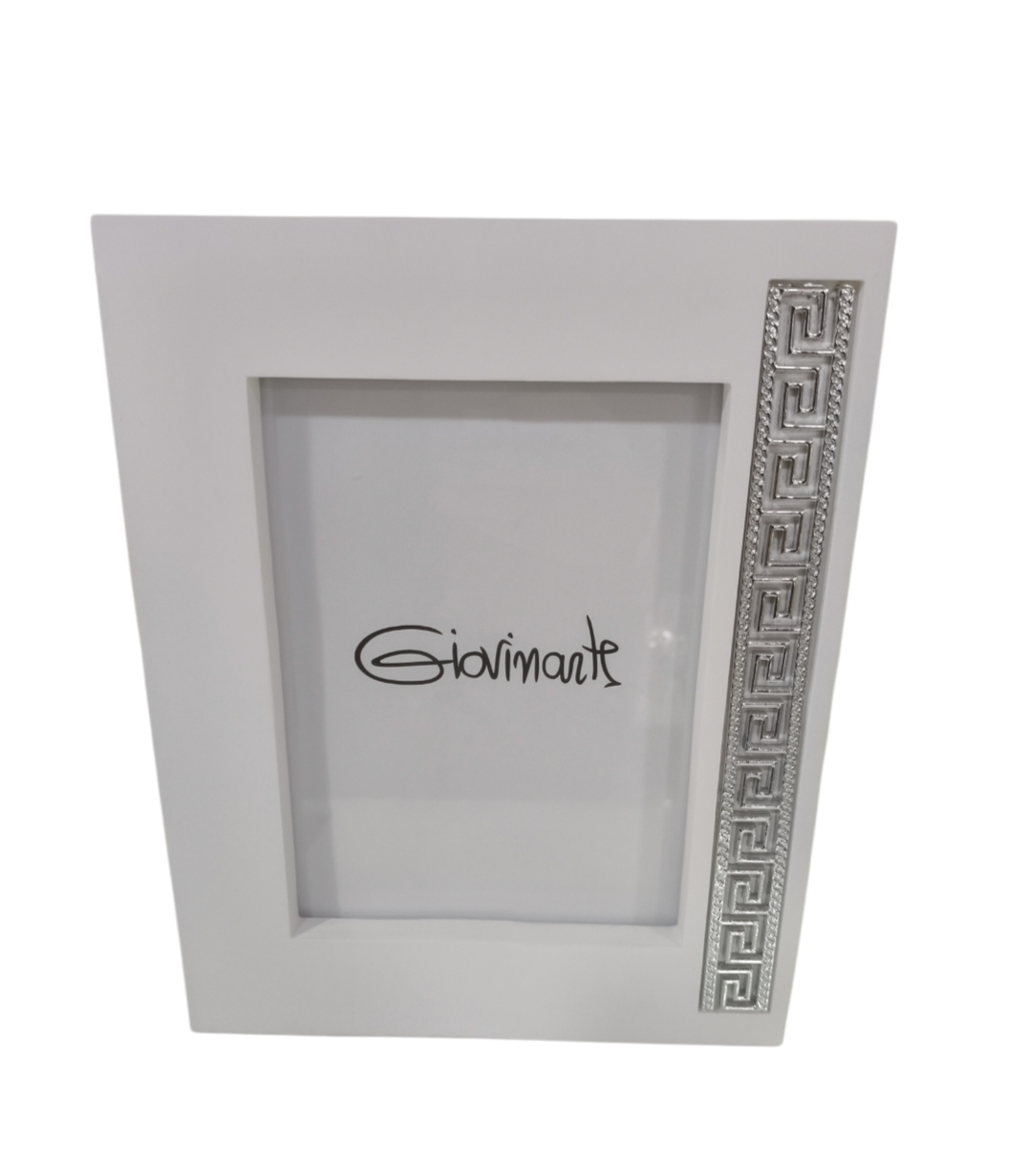 Portafoto bianco con Greca decorativa in argento