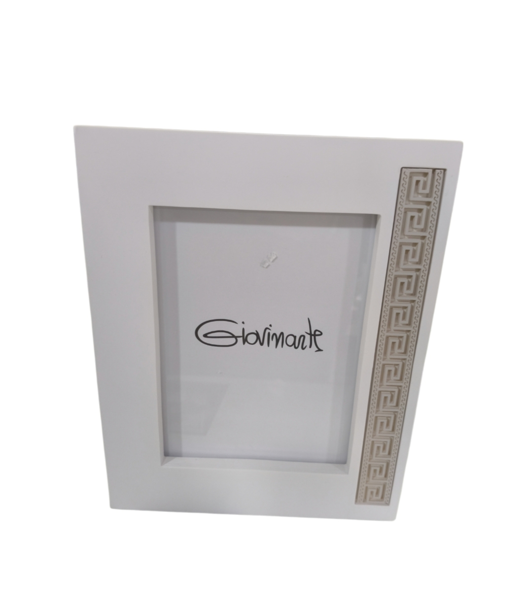 Portafoto bianco con Greca decorativa tortora