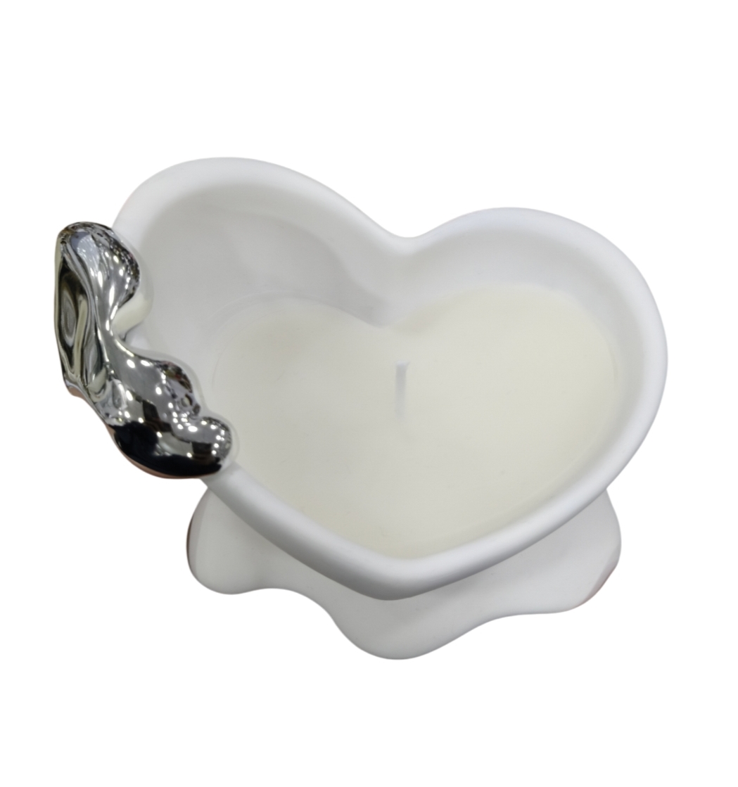 Candela cuore goccia argento