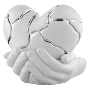 Scultura mani cuore Bongelli bianco argento h24 cm