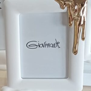 Portafoto bianco con colatura in oro