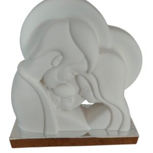 Statua sacra famiglia  bianca base argento Giovinarte