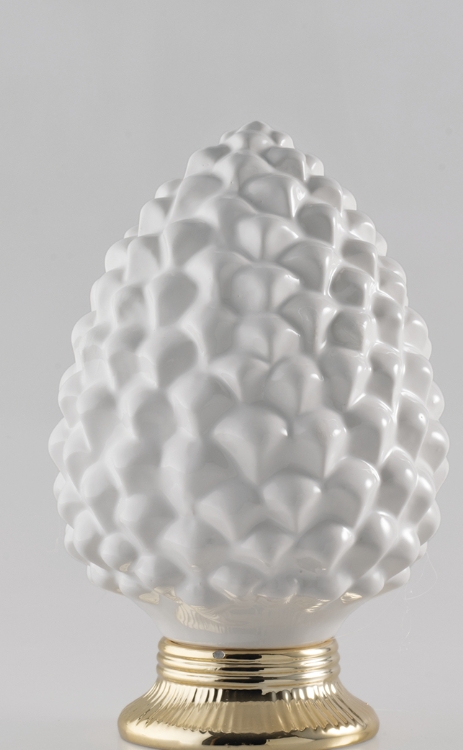Pigna in ceramica bianca base oro H 25,5cm